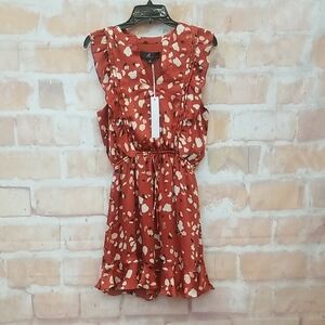 NWT Adelynrae Size XS Elegant Rust Red Patterned Dress